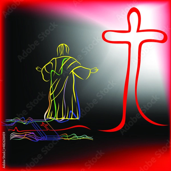 Obraz Vector graphics for church. The biblical story of salvation and redemption. The Bible points to the cross. Man goes to God.