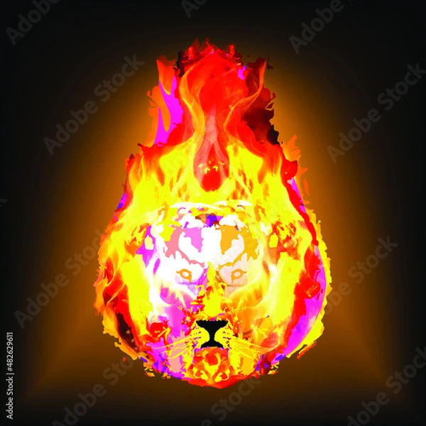Obraz Fire beast icon. Biblical story of judgment. Flaming lion. Vector graphics for design logos, avatars.