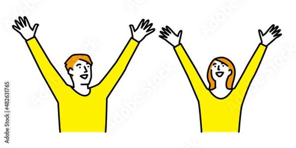 Obraz 両手をあげて喜ぶ男性と女性