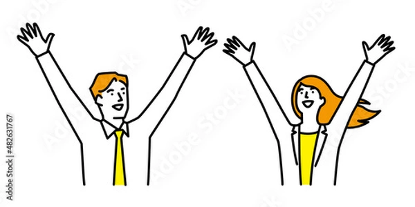 Obraz 両手をあげて喜ぶ男性と女性