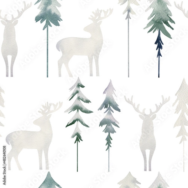 Fototapeta Seamless pattern with trees and animals.