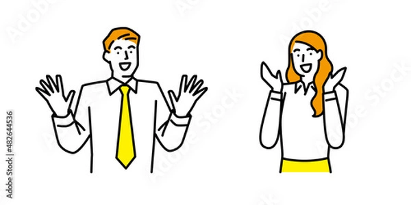 Obraz 驚きと喜びを両手で表現する男性と女性