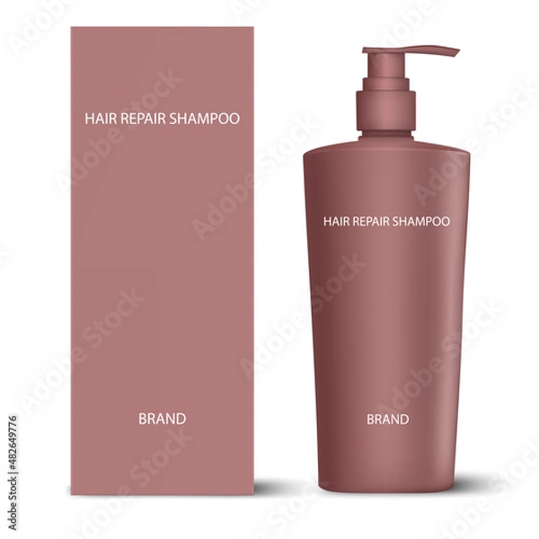Obraz Vector drawing. Hair repair shampoo bottle with a packing box.