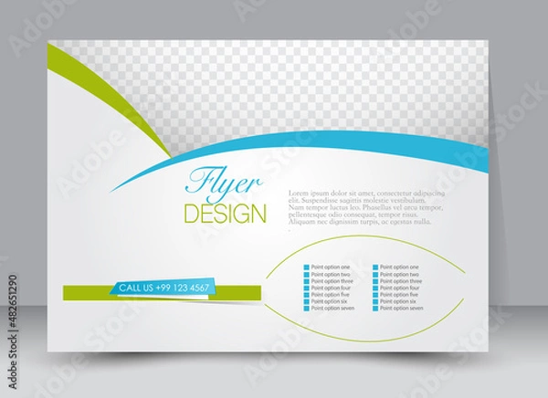 Fototapeta Flyer, brochure, magazine cover template design landscape orientation for education, presentation, website. Green and blue color. Editable vector illustration.