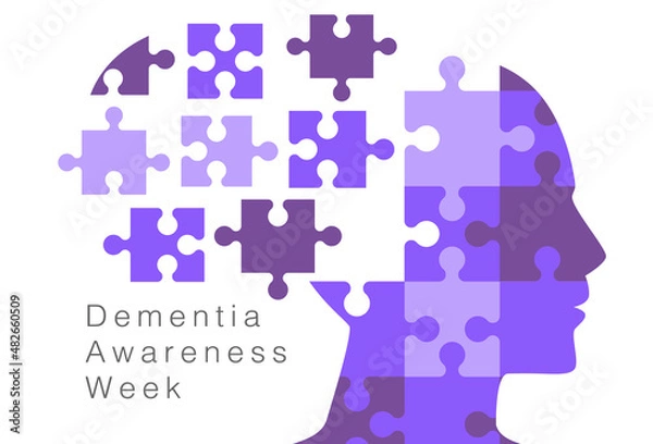 Fototapeta Silhouette human head from jigsaw split from the head. Illustration about Dementia Awareness week.