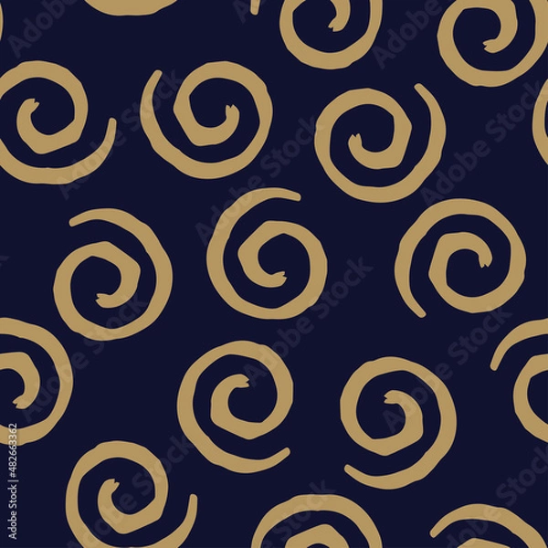 Fototapeta Seamless pattern beige with curls on dark blue background. Vector design for textile, backgrounds, clothes, wrapping paper, web sites and wallpaper. Fashion illustration seamless pattern.