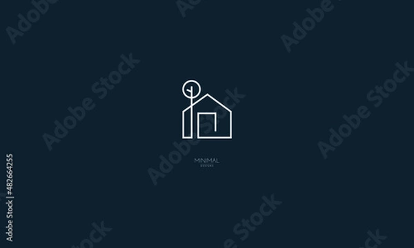 Fototapeta A line art icon logo of a house with a tree.