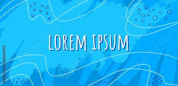 Fototapeta Bright abstract cartoon background, horizontal format. Banner made in a blue color palette.