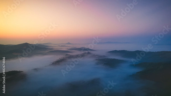 Obraz Beautiful arial landscape of  amazing mountain in fog.