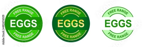 Fototapeta Set of free range eggs stamps. Free range chicken. Food quality logo or label