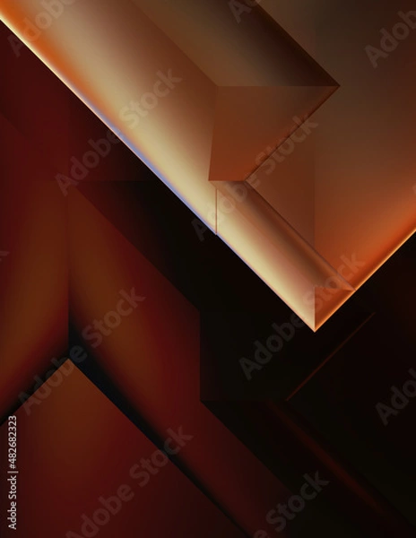 Fototapeta Geometric dynamic shapes. Technology digital template with shadows and lights on gradient background. Trendy simple geometric color gradient abstract background. 3D illustration.