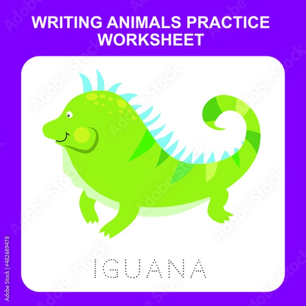 Fototapeta Illustration of writing insect practice worksheet. Educational printable worksheet. Exercises lettering game for kids. Vector illustration.