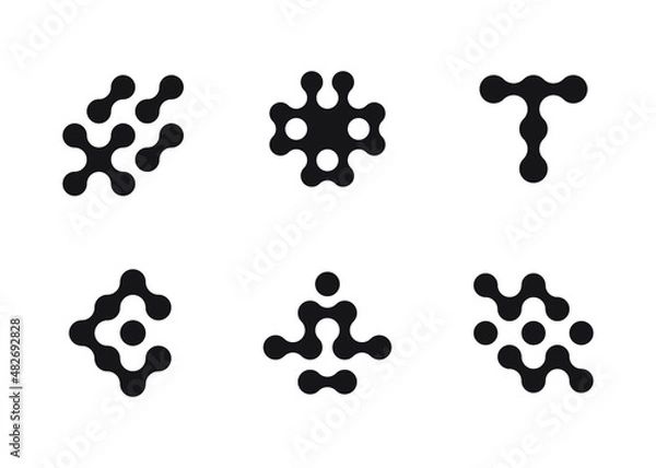 Fototapeta Metaball logo set. Rounded icons, Rorschach spots. Can be used for logos and corporate merchandise, abstract backgrounds and patterns. 