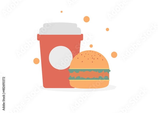 Obraz hamburger with a cola cup isolate white background flat design