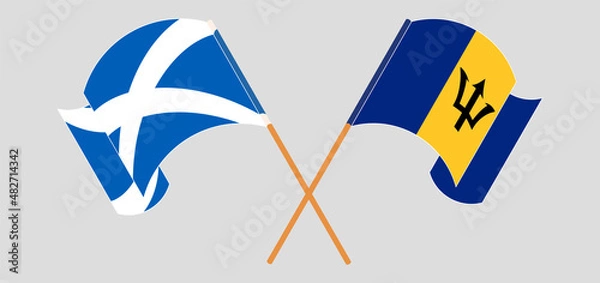 Fototapeta Crossed and waving flags of Scotland and Barbados