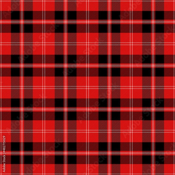 Fototapeta Christmas and new year tartan plaid. Scottish pattern in red, black and white cage. Scottish cage. Traditional Scottish checkered background. Seamless fabric texture. Vector illustration