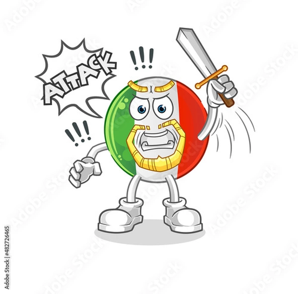 Fototapeta italy flag knights attack with sword. cartoon mascot vector