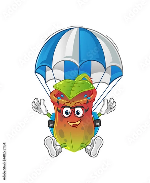 Obraz Nepenthes skydiving character. cartoon mascot vector