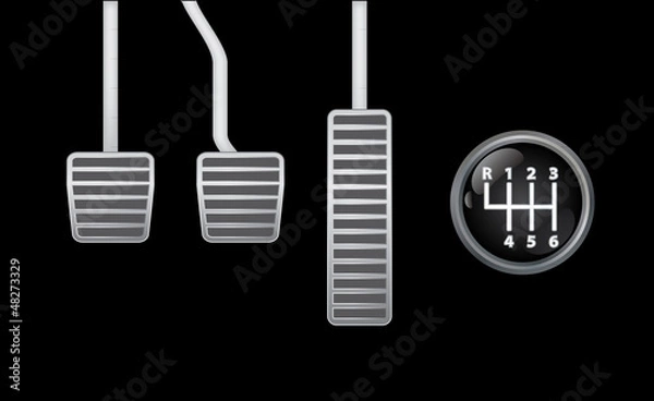 Obraz Isolated illustration of car pedals and shifter