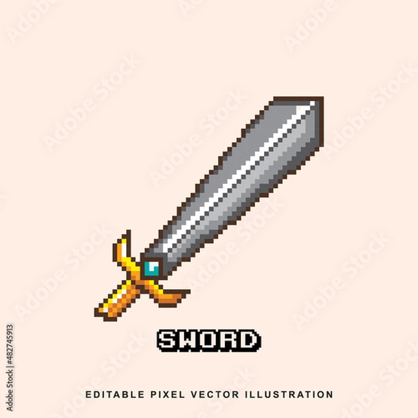 Fototapeta Pixel sword icon vector illustration for video game asset, motion graphic and others