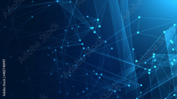 Obraz Abstract blue polygonal 3d rendering network technology background.