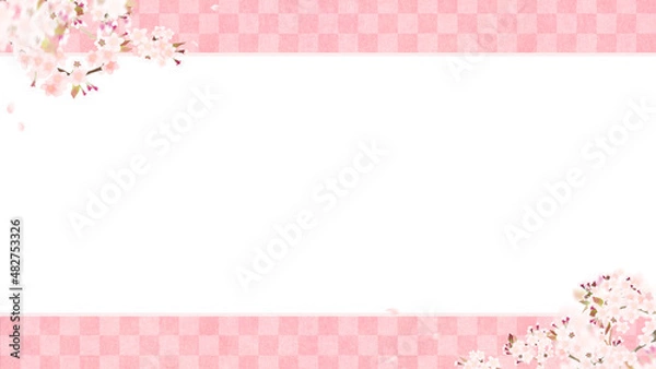 Obraz Oriental background material with cherry blossoms and traditional patterns