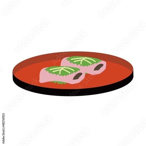 Obraz お盆にのった関東地方の桜餅のイラスト