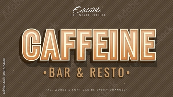 Fototapeta Caffeine bar and resto vintage retro 3d text style effect. Editable illustrator text style.
