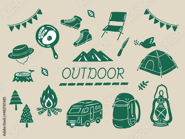 Obraz アウトドアセット　かわいいベクターイラストセット