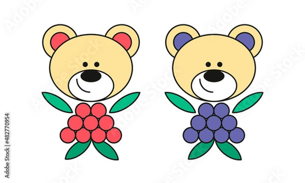 Obraz Set with Cute berry Teddy bears red and blue.Vector illustration.