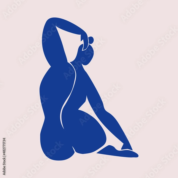 Fototapeta Inspired by Henri Matisse abstract woman silhouette. The female body from the back is cut out. Flat vector illustration in collage technique isolated.