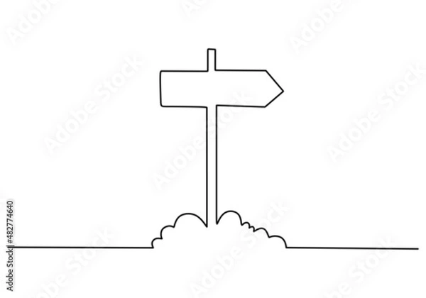 Fototapeta Continuous one single line of arrow signboard isolated on white background.