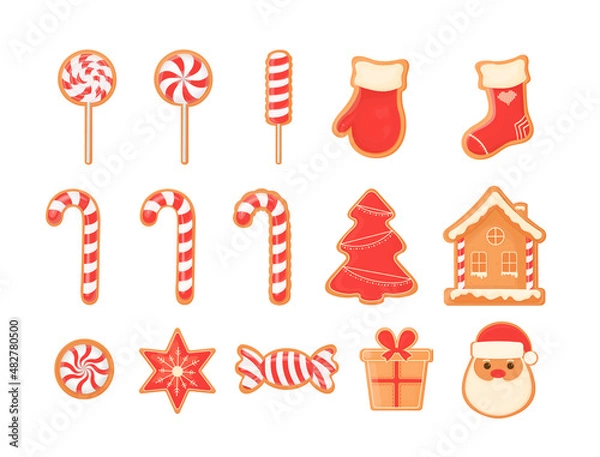 Fototapeta Christmas gingerbread, candy with multicolored glaze.