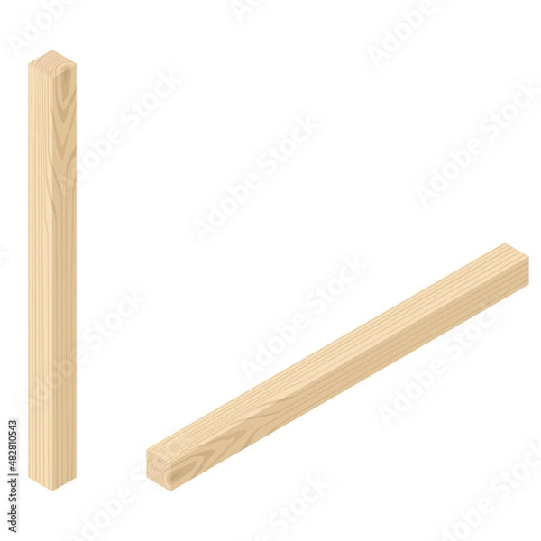 Fototapeta Light wood beam, isometric view. 3D Render. Vector illustration.