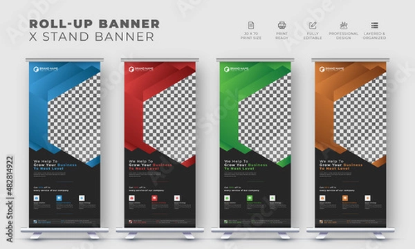 Fototapeta Corporate business roll up or display exhibition standee pull up banner with abstract style design template
