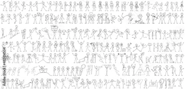Obraz people figures big set sketch, isolated, vector