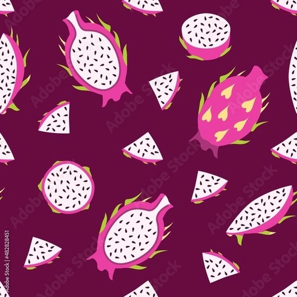 Fototapeta Seamless pattern with pitaya. Cartoon vector illustration.
