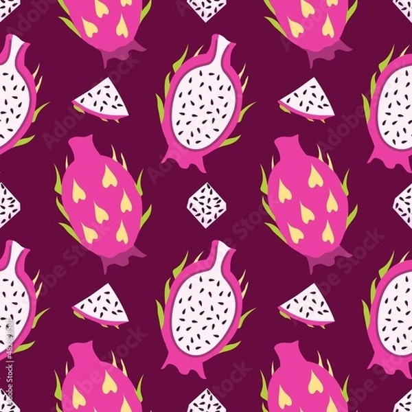 Fototapeta Seamless pattern with pitaya. Cartoon vector illustration.