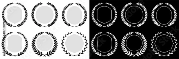 Fototapeta Vector wreaths and shields logos isolated on white and black