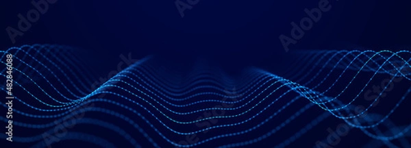 Fototapeta Wave of dots and lines. Network of dots. Smooth wave. Abstract gradient background. 3d rendering illustration