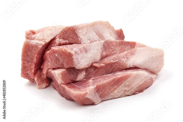 Obraz Raw pork steaks, isolated on white background.