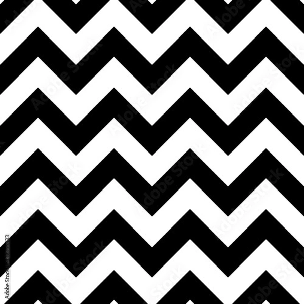 Fototapeta Chevron seamless pattern. Repeated zag zig pattern for prints design. Repeating monochrome shevron. Black geometric striped on white background. Simple swatch zigzag patern. Vector illustration