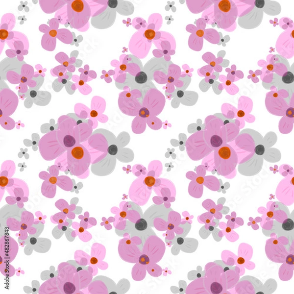 Obraz seamless pattern with flowers and butterflies