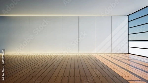 Obraz house with big glass window and wooden floor