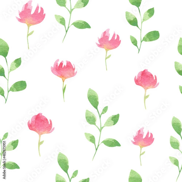 Fototapeta Botanical Flower pink  Pattern, Seamless Digital Design,Watercolor Textile Allover Abstract Design. White Background