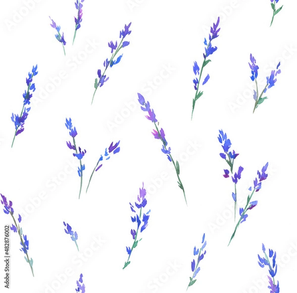 Fototapeta Watercolor seamless pattern with botanical green leaves. Fabric with illustrations of lavender. Perfect for textile, package, wrapping paper, invitations, prints