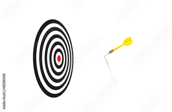 Fototapeta Yellow dart miss out the target on white background, do not miss the best oppotunity concept, great oppotunity do not come everyday do your best concept