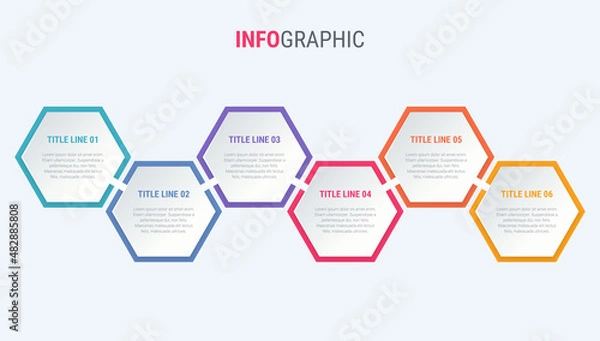 Fototapeta Timeline infographic design vector. 6 steps, square workflow layout. Vector infographic timeline template