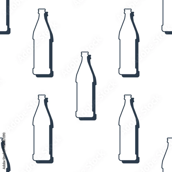 Fototapeta Beer bottles seamless pattern. Line art style. Outline image. Black and white repeat template. Party drinks concept. Illustration on white background. Flat design style for any purposes