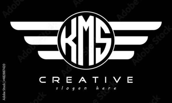 Fototapeta KMS three letter monogram type circle letter logo with wings vector template.
